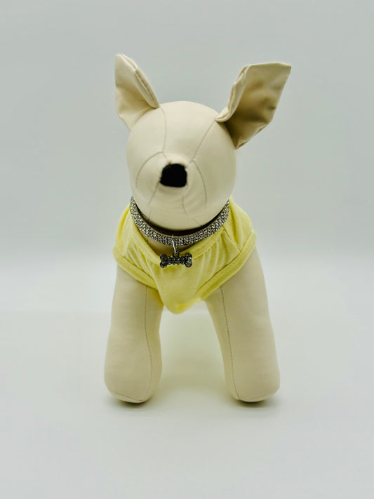 Boutique Dog Bone Pendant Rhinestone Stretch Pet Necklace- (Silver)