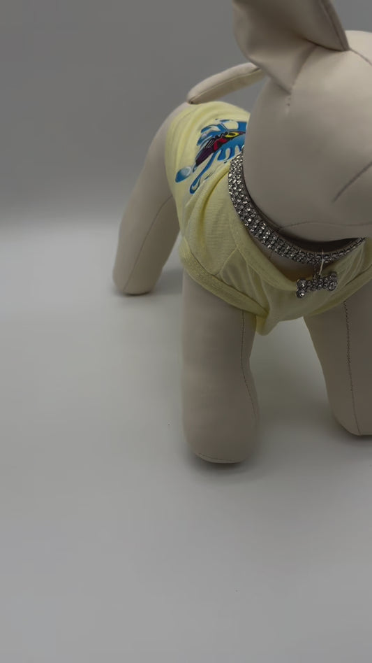 Boutique Dog Bone Pendant Rhinestone Stretch Pet Necklace- (Silver)